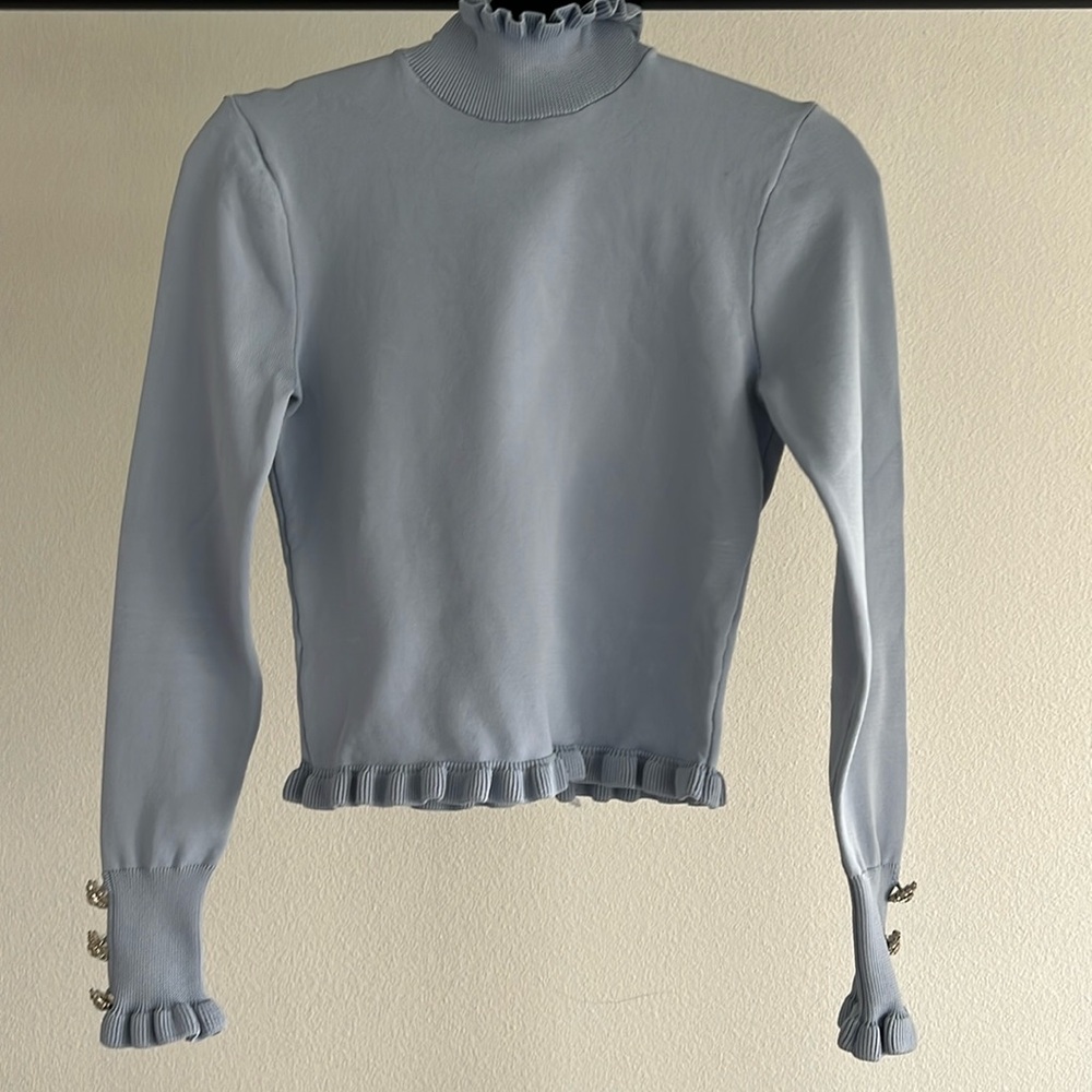 Zara top with jewel buttons on cuff and ruffle detailing